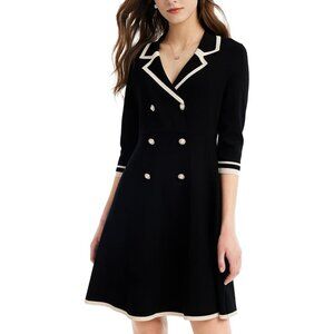 Black Double-Breasted A-Line Dress With White Trim 3/4 Sleeves By Goella Size M